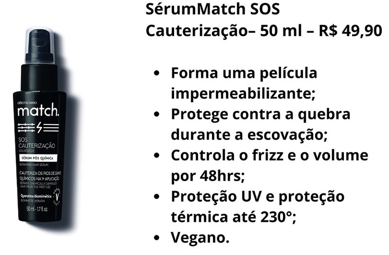 Match SOS Cauterização, repara danos químicos severos desde a 1ª aplicação